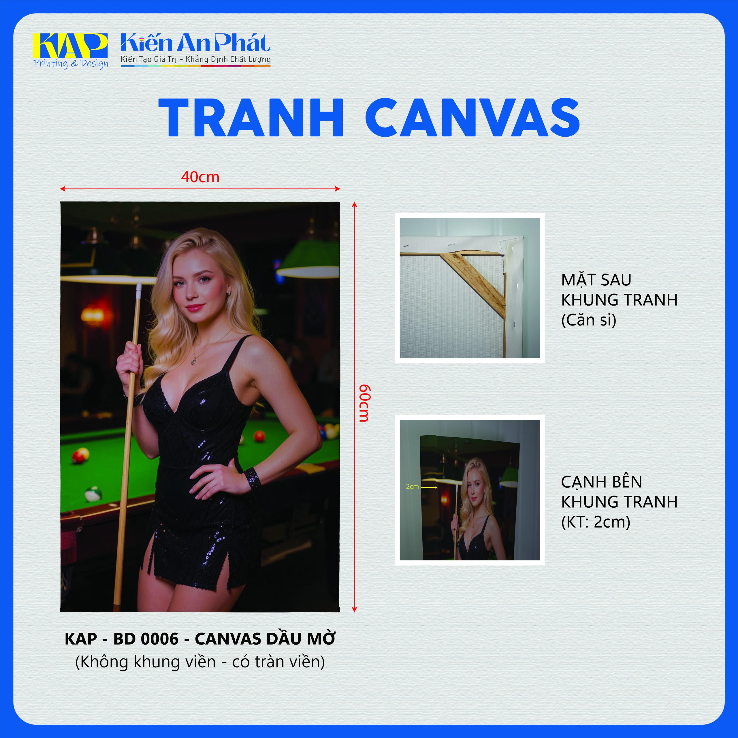 Thông số kỹ thuật tranh Canvas Nghệ Thuật Bida Cao Cấp BD 0006