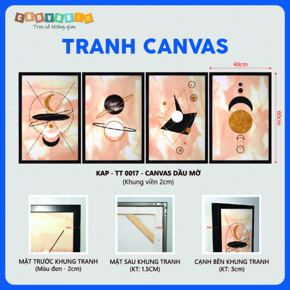 Bộ 4 bức tranh canvas vũ trụ phong cách tối giản (Mã số: KAP- TT 0017) Thông số kỹ thuật Bộ 4 bức tranh canvas vũ trụ phong cách tối giản (Mã số: KAP- T 0017)