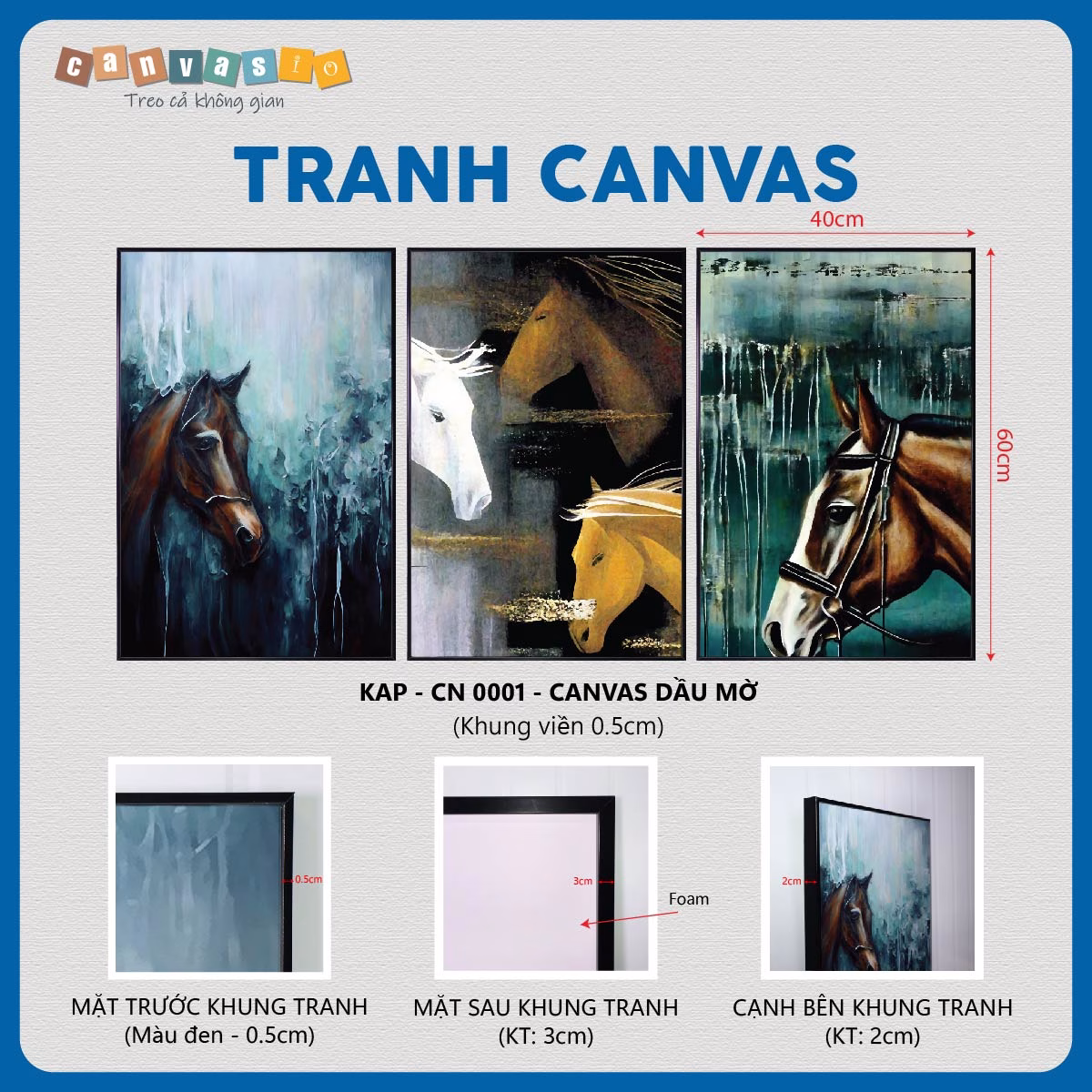 Bộ 3 bức tranh canvas những chú ngựa | Mã KAP-CN 0001 Bộ 3 bức tranh canvas những chú ngựa | Mã KAP-CN 0001