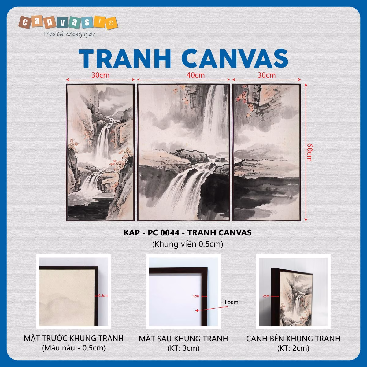 Tranh canvas bộ 3 bức phong cảnh thác nước sơn thủy hữu tình | Mã KAP-PC 0044 Tranh canvas bộ 3 bức phong cảnh thác nước sơn thủy hữu tình | Mã KAP-PC 0044