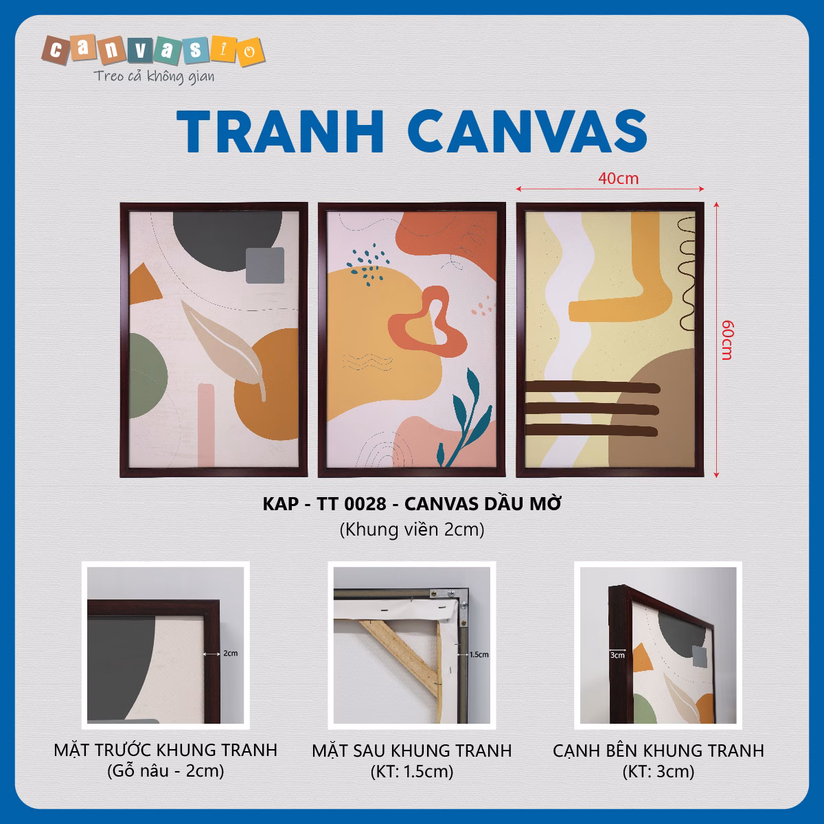 Bộ 3 bức tranh canvas trừu tượng | Mã KAP-TT 0028 Bộ 3 bức tranh canvas trừu tượng | Mã KAP-TT 0028