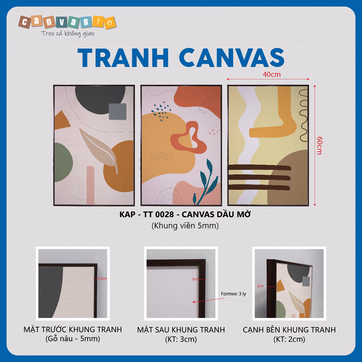 Bộ 3 bức tranh canvas trừu tượng | Mã KAP-TT 0028 Bộ 3 bức tranh canvas trừu tượng | Mã KAP-TT 0028