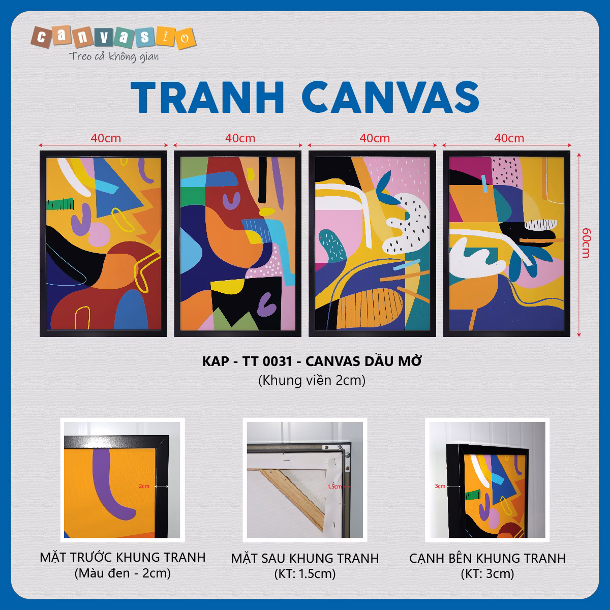 Bộ 4 tranh canvas trừu tượng sắc màu hiện đại | Mã KAP-TT 0031 Bộ 4 tranh canvas trừu tượng sắc màu hiện đại | Mã KAP-TT 0031