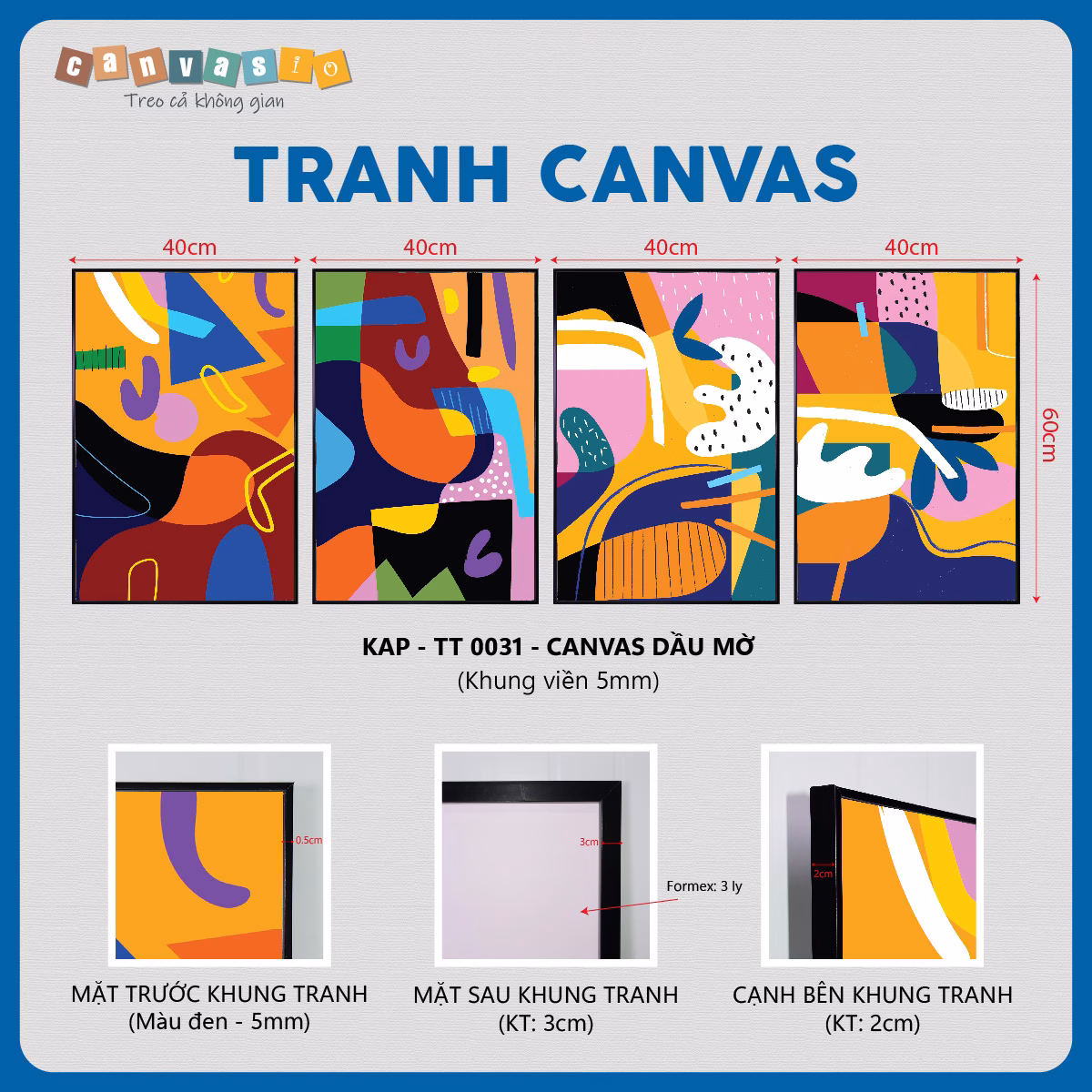 Bộ 4 tranh canvas trừu tượng sắc màu hiện đại | Mã KAP-TT 0031 Bộ 4 tranh canvas trừu tượng sắc màu hiện đại | Mã KAP-TT 0031