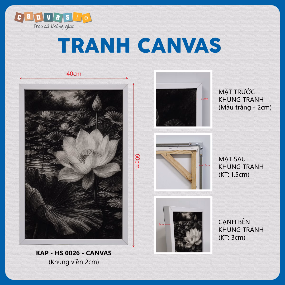 Tranh canvas hoa sen nghệ thuật đen trắng | Mã KAP-HS 0026 Tranh canvas hoa sen nghệ thuật đen trắng | Mã KAP-HS 0026