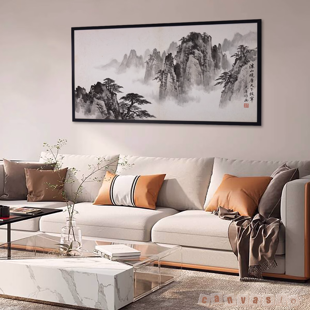 Tranh canvas phong cảnh thủy mặc núi non hùng vĩ | Mã KAP-PC 0027 Tranh canvas phong cảnh thủy mặc núi non hùng vĩ | Mã KAP-PC 0027