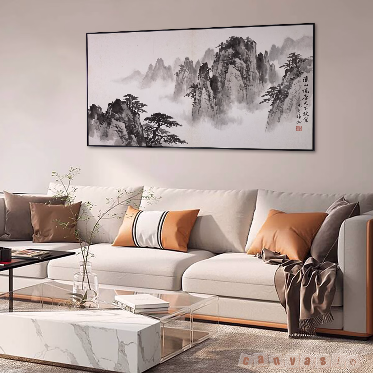 Tranh canvas phong cảnh thủy mặc núi non hùng vĩ | Mã KAP-PC 0027 Tranh canvas phong cảnh thủy mặc núi non hùng vĩ | Mã KAP-PC 0027