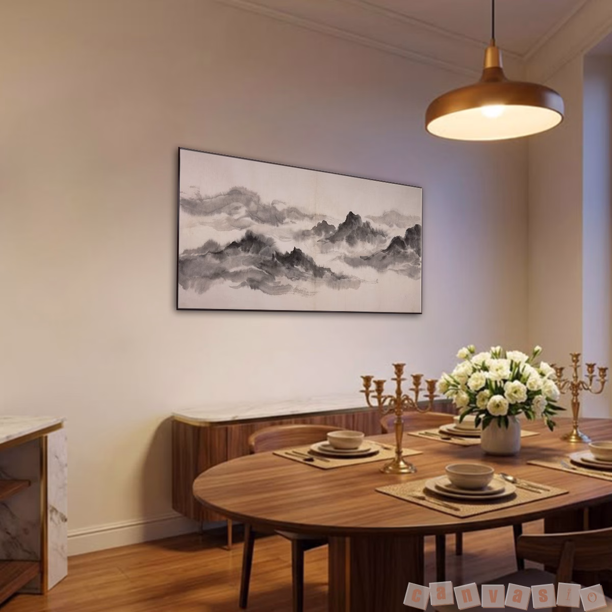 Tranh Canvas Thủy Mặc Phong Cảnh Núi Non Hùng Vĩ | Mã KAP-PC 0032 Tranh Canvas Thủy Mặc Phong Cảnh Núi Non Hùng Vĩ | Mã KAP-PC 0032