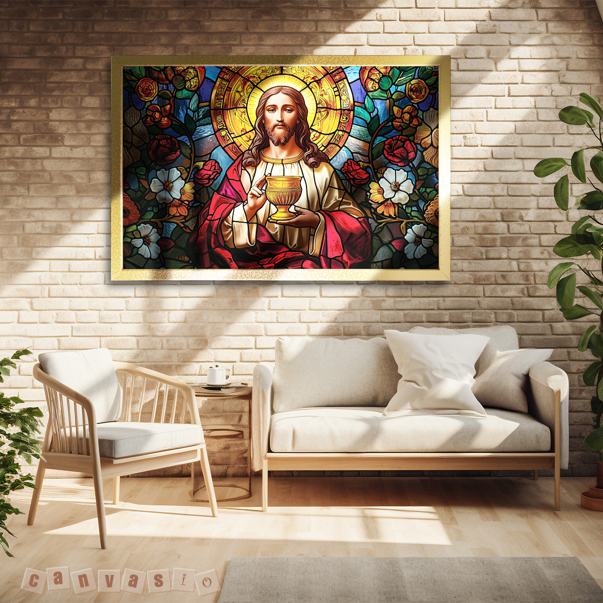 Tranh canvas Công giáo Chúa Giêsu ôm chén thánh | Mã số KAP-CG 0005 Tranh canvas Công giáo Chúa Giêsu ôm chén thánh | Mã số KAP-CG 0005