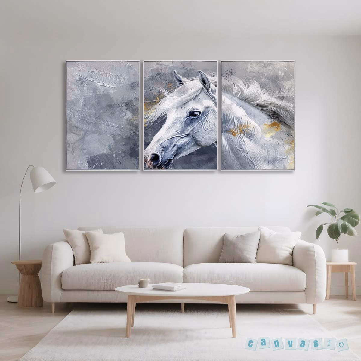 Tranh canvas bộ 3 bức phong thuỷ Bạch Mã | Mã KAP-CN 0005 Tranh canvas bộ 3 bức phong thuỷ Bạch Mã | Mã KAP-CN 0005