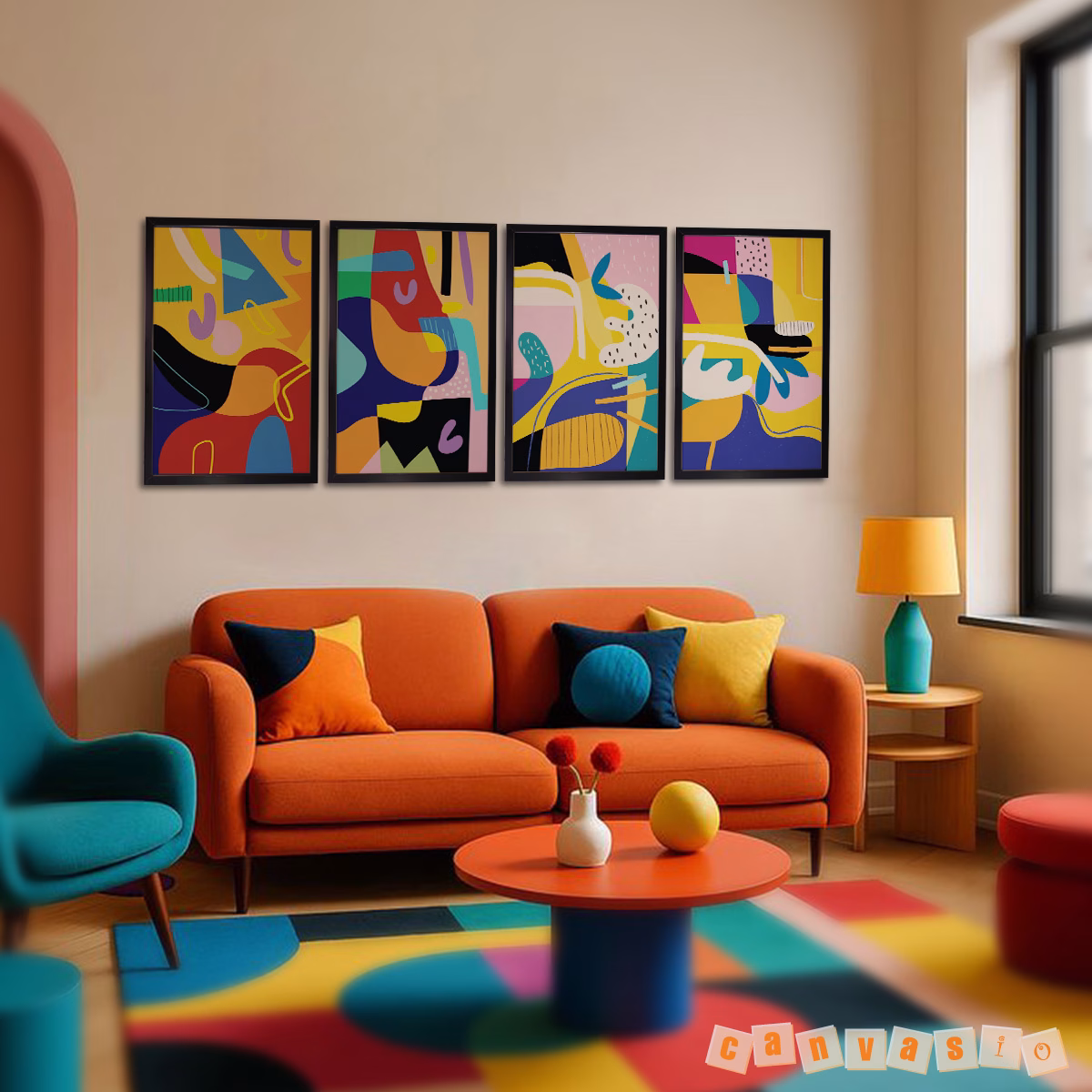 Bộ 4 tranh canvas trừu tượng sắc màu hiện đại | Mã KAP-TT 0031 Bộ 4 tranh canvas trừu tượng sắc màu hiện đại | Mã KAP-TT 0031